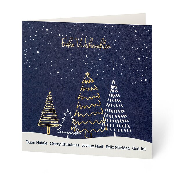 Bild 1 - Tannenbume Goldveredelung (Spendenweihnachtskarte Kindernothilfe Schweiz)