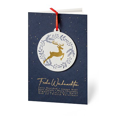 Springender Hirsch (internationale Weihnachtskarte)
