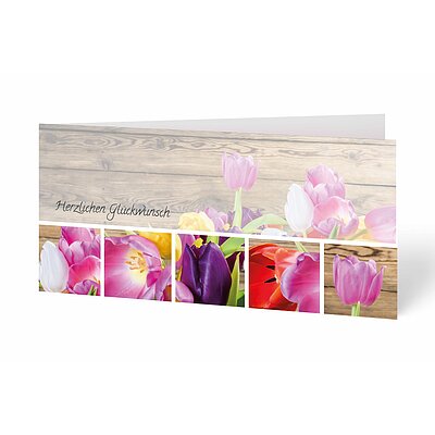 Glckwunschkarte mehrfarbige Tulpen